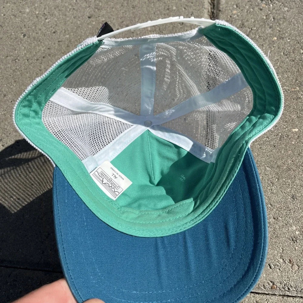 Patagonia Deconstructed Flying Fish Women's Trucker Hat, Green on Blue, Snapback